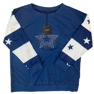 Just Fashion Now navy blue and white adorned long sleeve. Great for Cowboys fan!